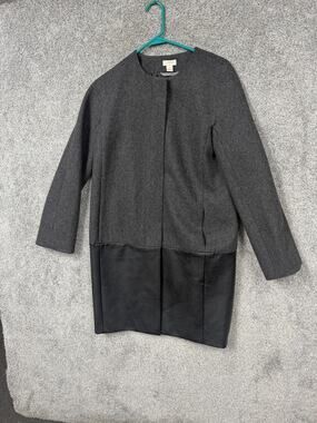 J Crew Coat Womens 4 Gray Black Wool Faux Leather Colorblock Minimalist